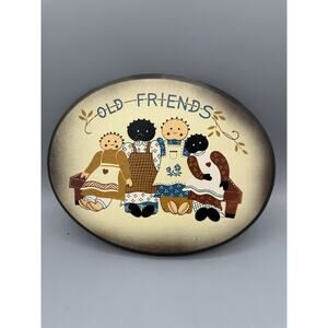 Vintage “Old Friends” Country Folk Art Wooden Plaque Wall Hanging